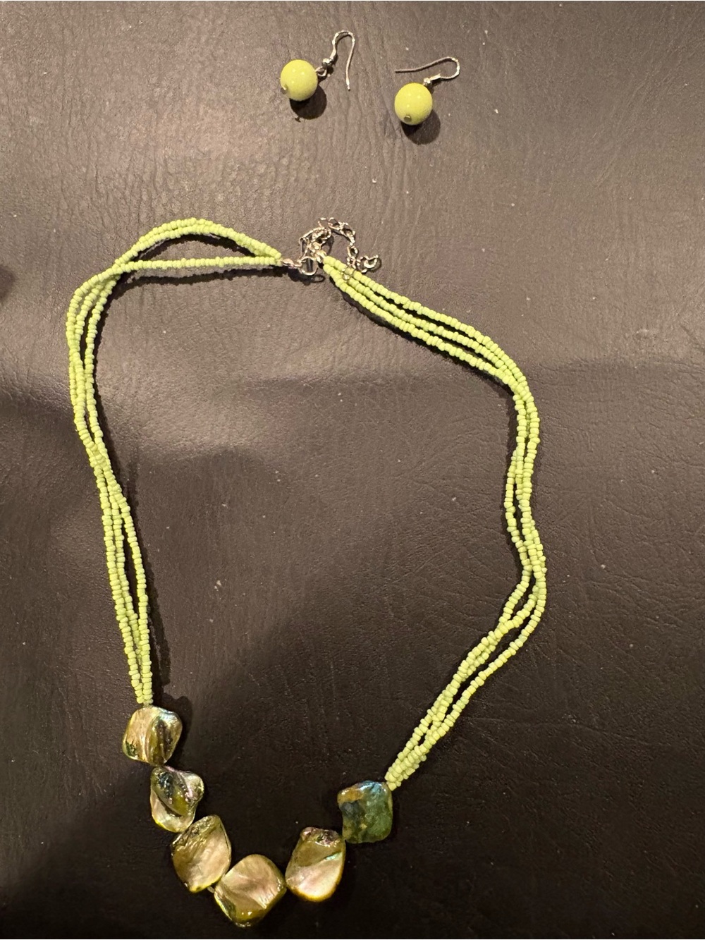 Handcrafted Lime Green Beaded Necklace and Earring Set